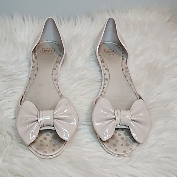 Melissa Beige Peeptoe Bow Jelly Flats Sandals - Picture 1 of 10